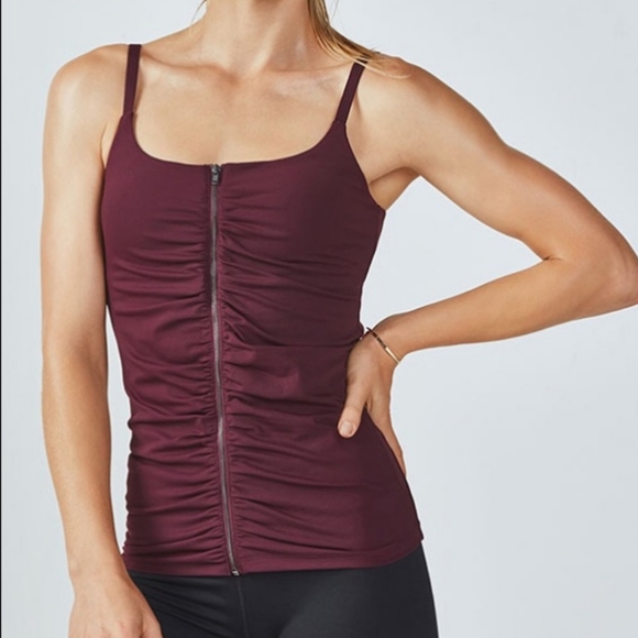 Fabletics Mia Spotify Purple Ruched Zip Front Athletic Tank Top sz M - Picture 1 of 14
